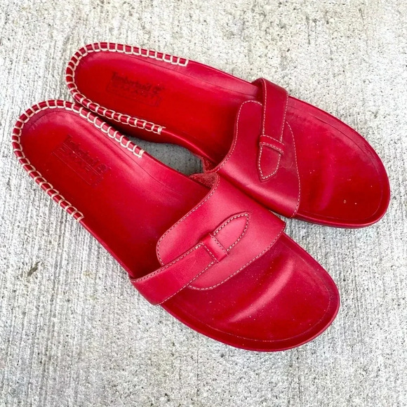 Timberland Shoes - Timberland Smart Comfort System Women's Sandals Slides Red Leather Size 11